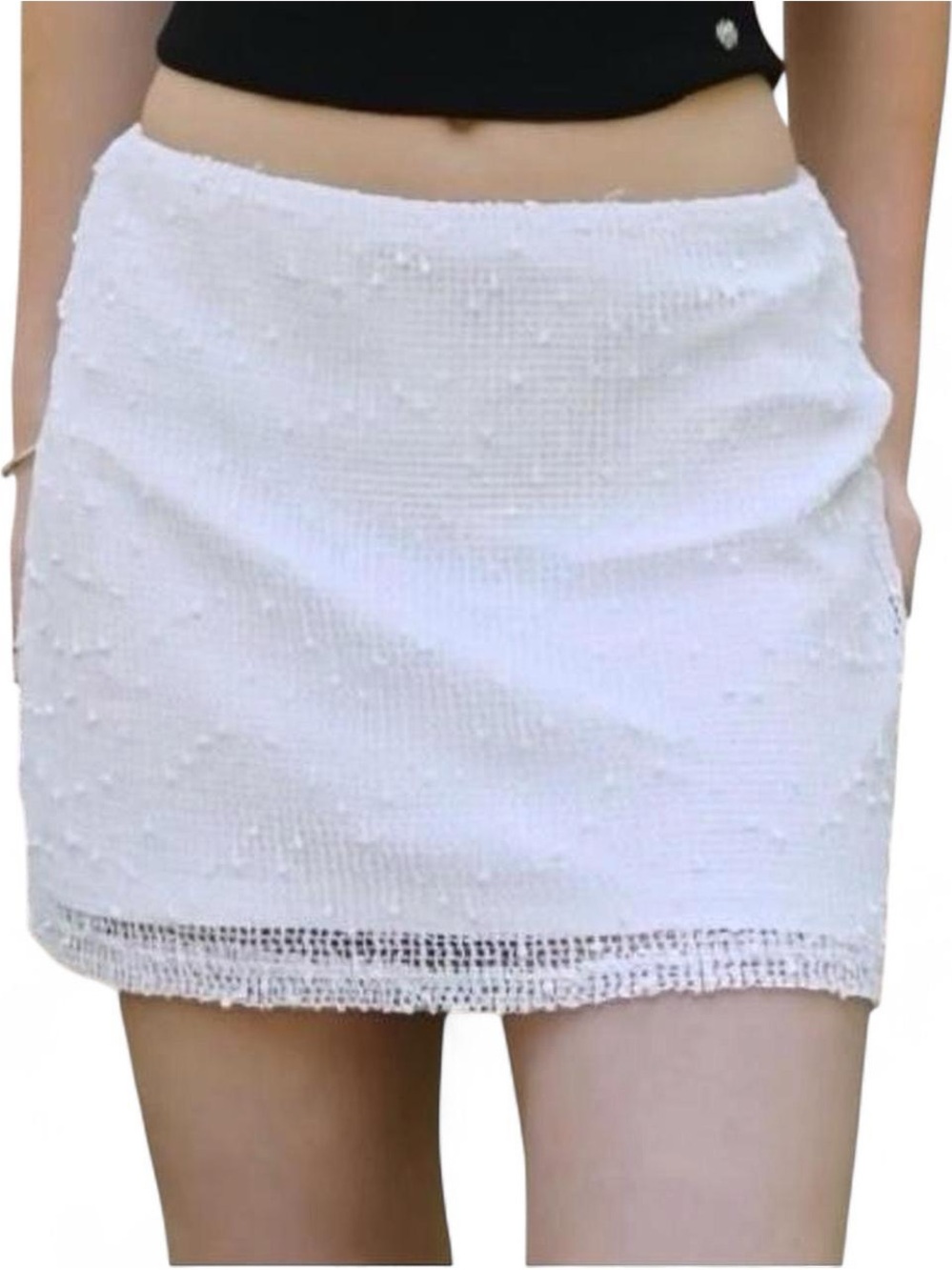 Princess Polly White Textured Mini Skirt US 8 Swiss Dot A-Line